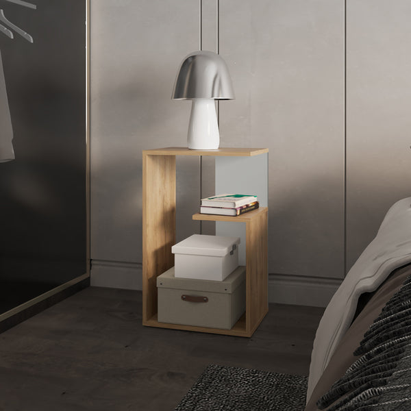 English Elm Side Table Sallis - Compact Macadamia Engineered Wood End Table with Open Shelf, Portable Design Beige B092P309181