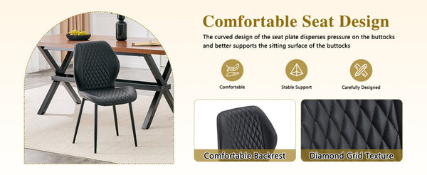 English Elm 4-piece Diamond Quilted Upholstered Dining Chair Set with Sleek Black Metal Legs Black W1151P458009