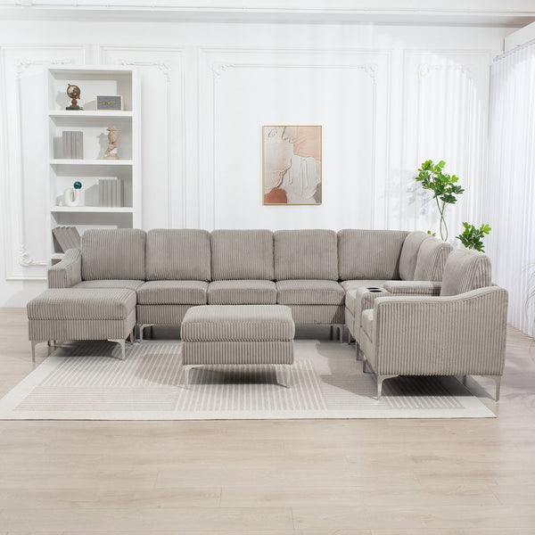 English Elm Convertible Sectional Sofa With Storage Ottoman, Usb Ports & Cupholders For Modern Living Rooms W3098S00033