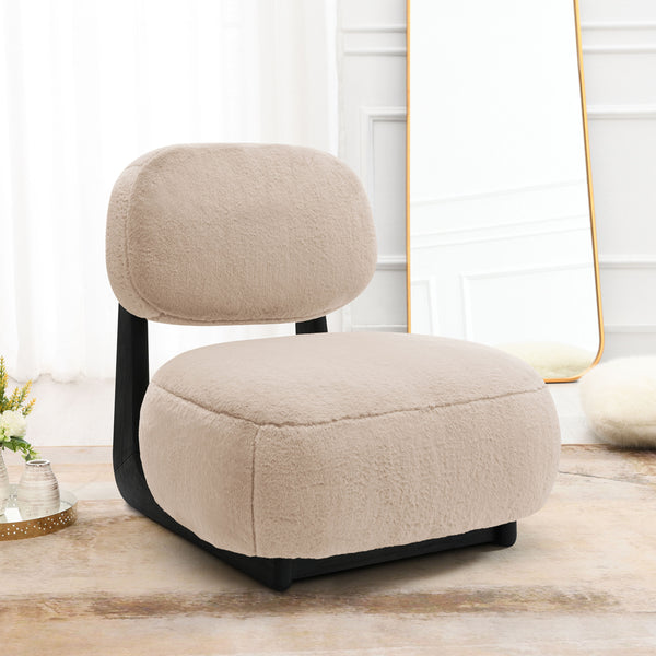 English Elm Phia Camel Upholstered Armless Accent Chair With Legless Low Profile Faux Fur Oval Back Cozy Design B062P299846