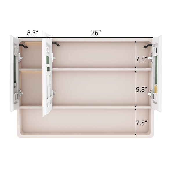 English Elm Aluminium Smart Medicine Cabinet Mirror 35x32 Inch with Defogger, Adjustable LED Lighting & Storage khaki W2700P269441