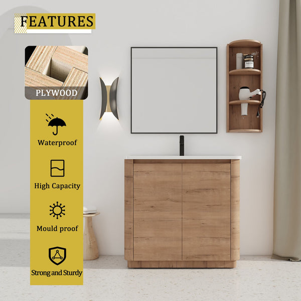 English Elm 36'' Freestanding Bathroom Vanity With Ceramic Sink, Soft-Close Doors & Stylish Storage Solutions W999S00403