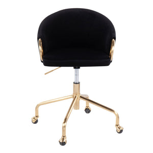English Elm Task Chair with Black Velvet Seat and Glam Metal Base for Home Office Gold+Black B202P474175