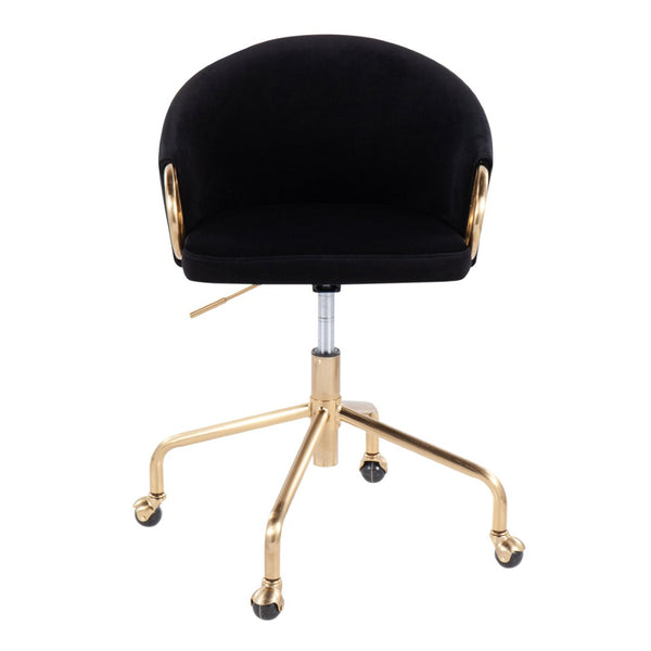 English Elm Task Chair with Black Velvet Seat and Glam Metal Base for Home Office Gold+Black B202P474175