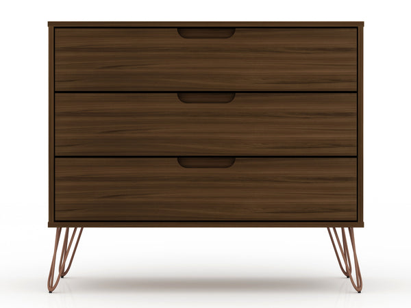 English Elm Rockefeller 35" Dresser with 3 Smooth-Glide Drawers, Metal Splayed Legs, TV-Ready Storage, Anti-Tip Chestnut B365P398130