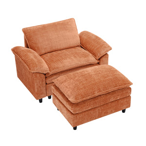 English Elm Accent Chair With Ottoman - Cozy Chenille Lounge Sofa For Living Room, Bedroom & Office Comfort W2100S00176