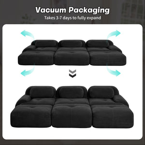English Elm Three-seat Modular Corduroy Sectional Sofa with Ottomans for Living and Media Rooms Black W714S01278