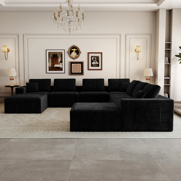 English Elm 141.73*141.73"modular Sectional Sofa 9 Piece Plush Corduroy Living Room Corner Couch W3819S00146