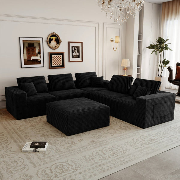 English Elm 106.30*106.30"modular Sectional Sofa Six Piece Plush Corduroy Living Room Couch W3819S00141