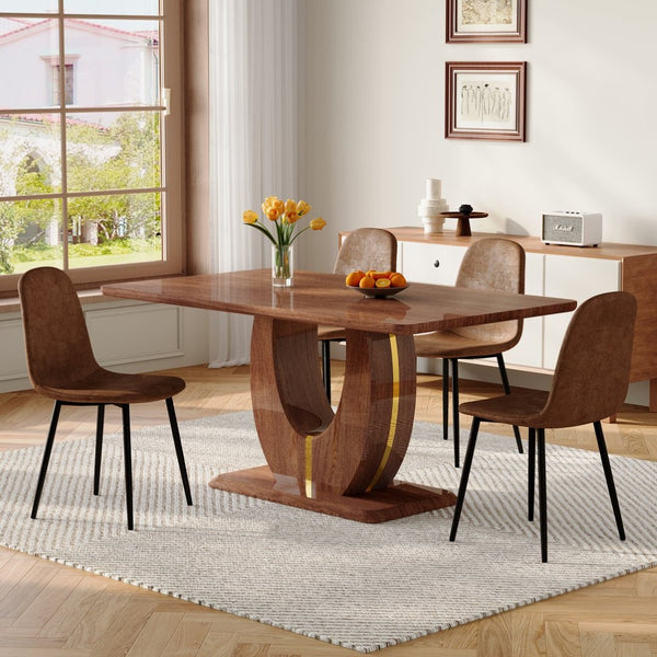 English Elm One Modern Five Piece Dining Set with Dark Wood Mdf Table and Brown Fabric Chairs W1151S04403