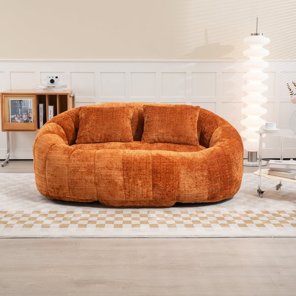English Elm Bean Bean Bag Sofa High-Density Memory Foam Two-Seater Lounger High Back Chenille Cozy Support Orange W395P181437