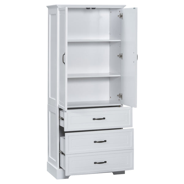 English Elm Tall Bathroom Storage Cabinet - Modern White Design With Adjustable Shelves, Drawers & Doors! N725P206123K-GIGA