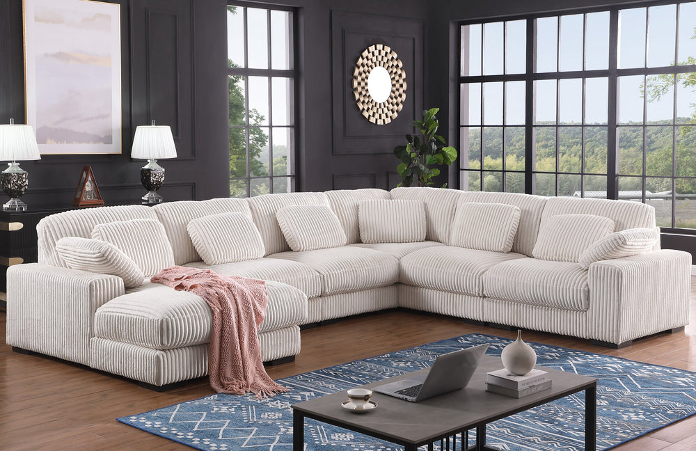 English Elm Nadine Plush Beige Corduroy Modular Corner Sectional Sofa with Left-Facing Chaise, Pillows, Luxurious Comfort B061S00829