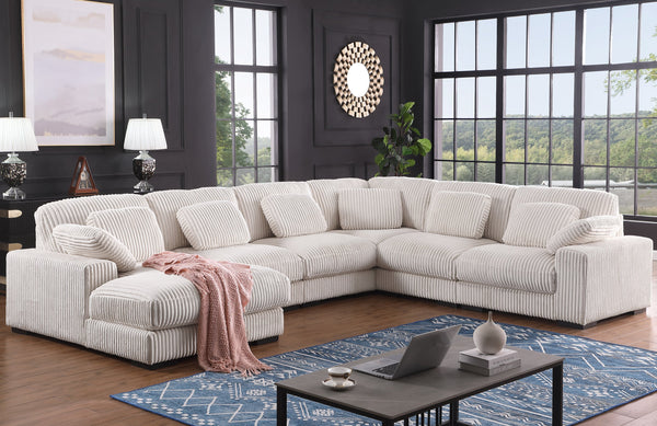 English Elm Nadine Plush Beige Corduroy Modular Corner Sectional Sofa with Left-Facing Chaise, Pillows, Luxurious Comfort B061S00829