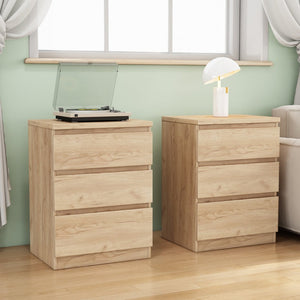 English Elm 19.7-inch Matte Finish 3 Drawer Nightstand Set of 2 Handle Free Modern Bedroom Storage Natural W3151S00077