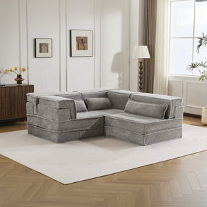 English Elm Compression Mahjong Sofa Bed – Versatile Modular Floor Sofa With No Assembly, Soft Fleece & Pillows W3723S00020