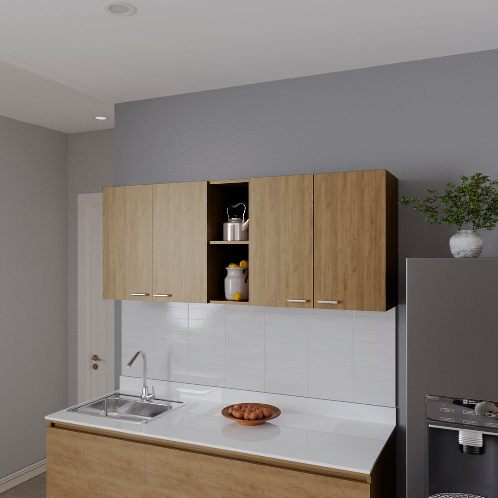English Elm Wall Cabinet Ontario Macadamia Beige - Modern Engineered Wood Kitchen Cupboard with Dish Rack & Open Shelves (62.2x18.5x23.6) B092P306237