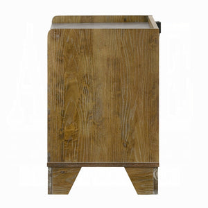 English Elm Transitional Aspen Brown Wood Nightstand with Led Shelf Usb Charging and Storage Drawer B2741P411507