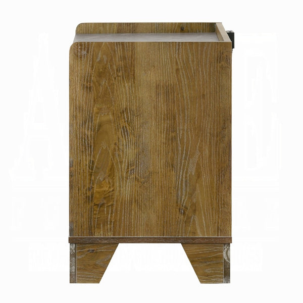 English Elm Transitional Aspen Brown Wood Nightstand with Led Shelf Usb Charging and Storage Drawer B2741P411507