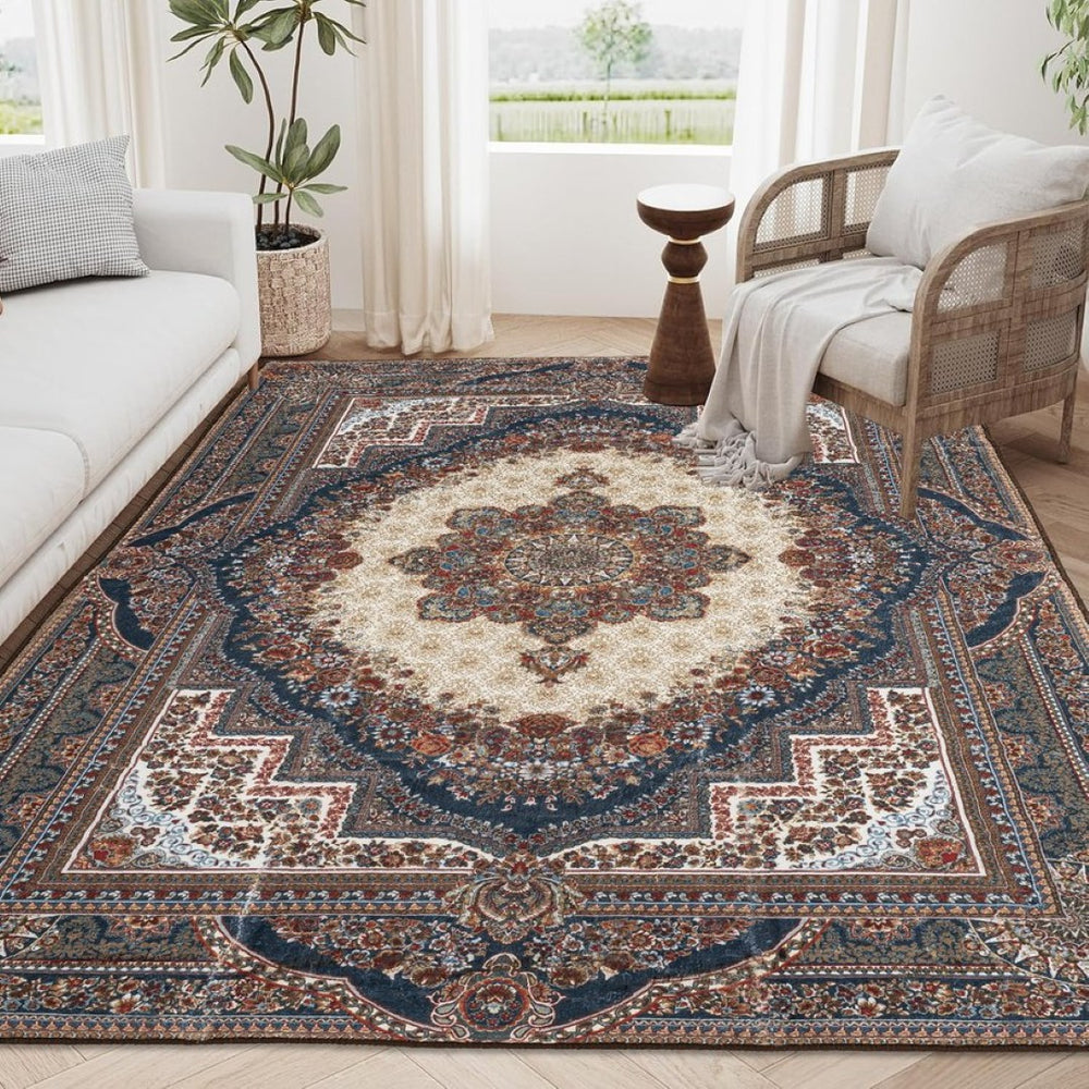 English Elm Area Rug 8X10 Vintage Bohemian Persian Floral Design - Non-Slip, Washable For Living Spaces P2 W2907P265113-GIGA