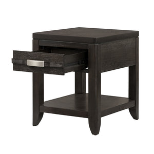 English Elm 24x20x25" End Table with Oak Veneer, Metal Accents, Single Drawer & Lower Shelf for Stylish Storage W2078P179281