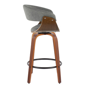 English Elm Vintage Mid-Century 26" Counter Stool Set with Swivel, Walnut Bentwood Legs & Padded Backrest Grey B202S00467