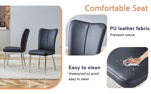 English Elm Table Modern Marble Pattern Dining Set - 71"X35.4" Tempered Glass Table With 8 Stylish Black Chairs W1151S02126-GIGA