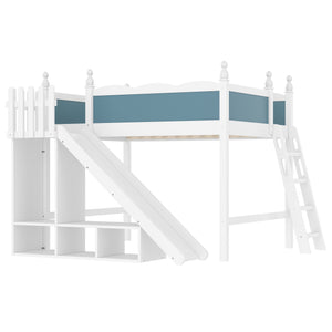 English Elm Full Loft Bed With Slide, Storage Shelves & Cabinet - Solid Wood Design For Fun & Organization! W1580S00246