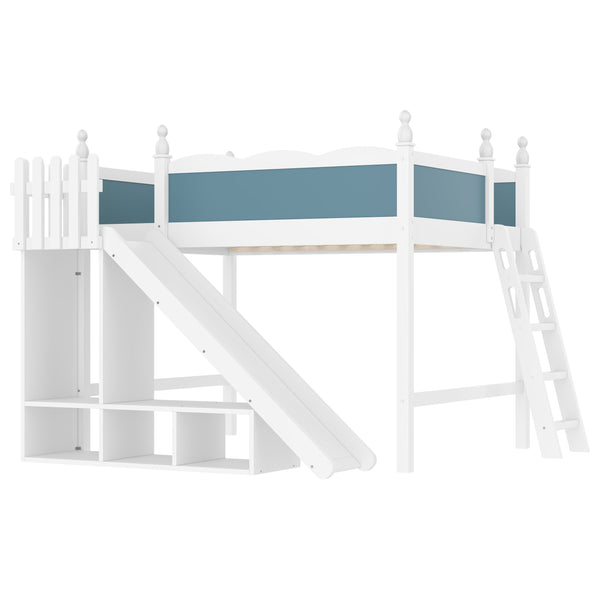 English Elm Full Loft Bed With Slide, Storage Shelves & Cabinet - Solid Wood Design For Fun & Organization! W1580S00246