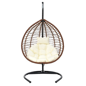 English Elm U_style Wicker Hanging Egg Chair with Stand Foldable Indoor Outdoor Swing Seat Brown+Beige N711P389502K