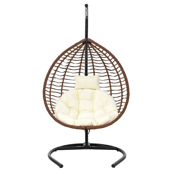 English Elm U_style Wicker Hanging Egg Chair with Stand Foldable Indoor Outdoor Swing Seat Brown+Beige N711P389502K