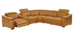 English Elm Leather Match Power Reclining Sectional with Storage Console and Adjustable Headrests Ginger B2748S00027