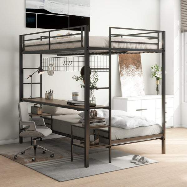 English Elm Ethan Full Over Twin Bunk Bed With Desk, Charging Station & Storage For Teens - Space-Saving Design! B083S00001
