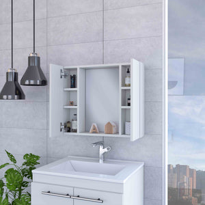 English Elm Draco Modern Wall Medicine Cabinet with Mirror and External Shelf, Double Door Storage Solution White 28 L x 26 W x 3 H B128P148908