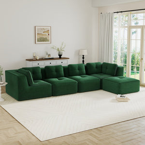 English Elm Modern Corduroy Sectional Sofa with Movable Ottoman Deep Seat Tufted Living Room Couch Green W714S01799