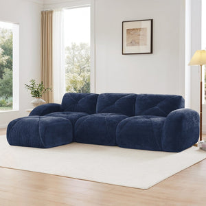 English Elm L-shaped Velvet Sectional Sofa Tufted Modular Seating with Ottoman for Living Room Blue W714S01620