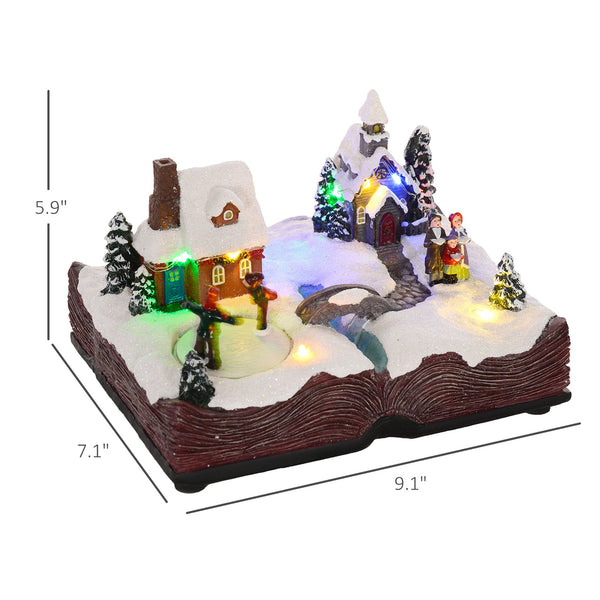English Elm Homcom Illuminated Musical Christmas Village With Led Lights, Skaters & Open Bible Base Decor W2225P249704