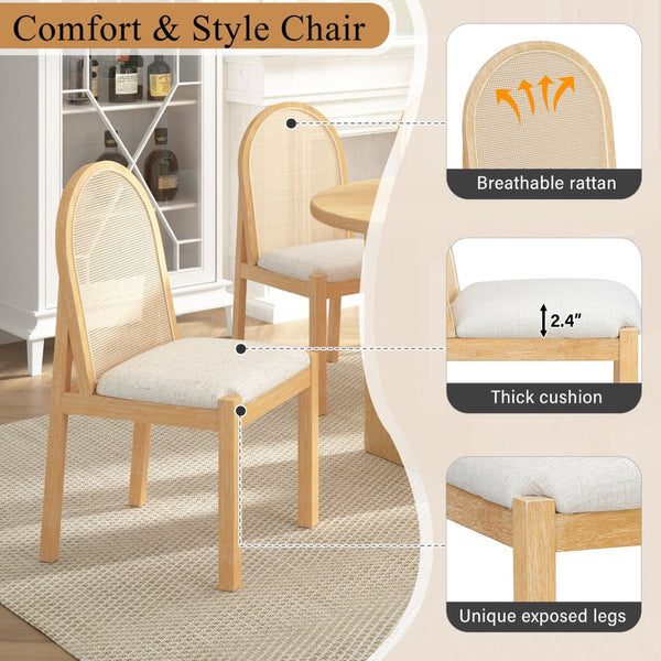 English Elm Trexm Farmhouse Oval Dining Set Seats Six with Rattan Back Chairs Oak Veneer Table Beige,Natural ST000157AAD