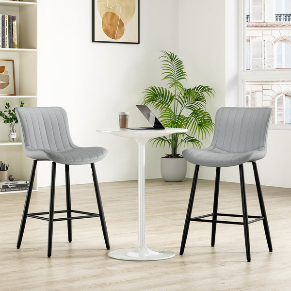 English Elm Counter Stools Set Of 2 - Chic Faux Leather Bar Chairs For Modern Kitchen & Dining, Metal Legs T3623P368360