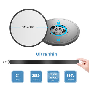 English Elm 6PK Ultra-Thin 12in Dimmable LED Flush Mount Ceiling Light 24W 2880LM 5-Color Temps IP42 Sealed Black W2312P375002