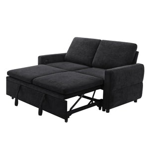 English Elm Convertible Chenille Sleeper Loveseat with Usb Ports and Reclining Backrest for Small Spaces Black N719P390439B