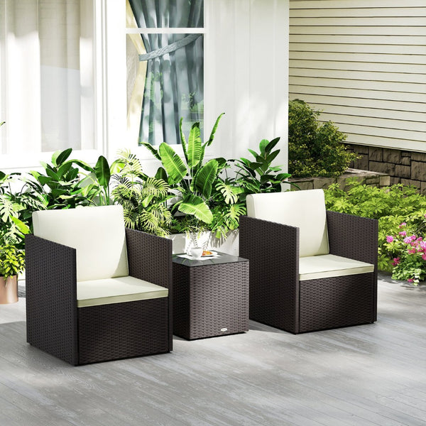 English Elm Outsunny Folding Pe Rattan Bistro Set Tempered Glass Table Cushioned Patio Chairs W2225P485627
