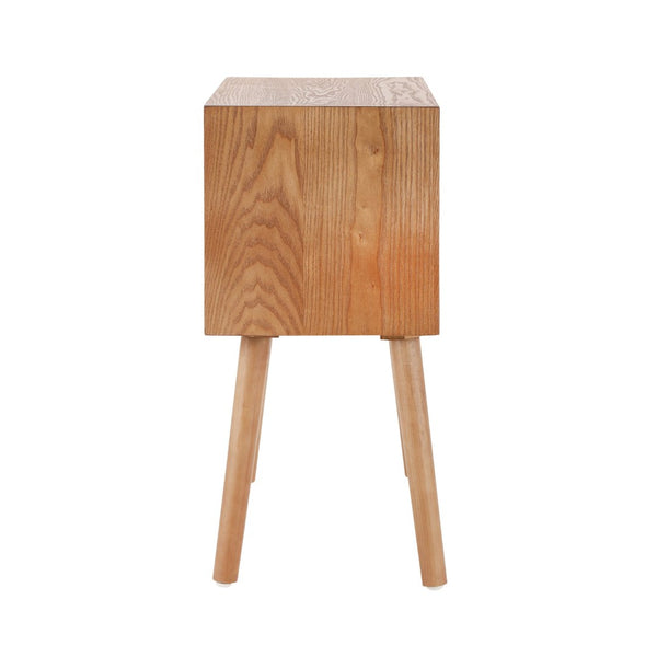 English Elm Rotating Rattan Nightstand Push Open Hidden Storage Mid Century Wood Leg Bedside Natural N761P288451M