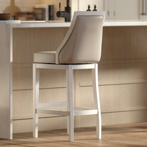 English Elm Swivel Counter Height Barstool Tall Back Faux Leather Seat Modern Kitchen Island Chair B2751P436458