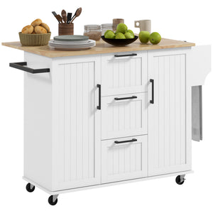 English Elm HOMCOM Rolling Kitchen Island Cart with Drop Leaf Top, 3 Drawers, 2 Cabinets, Spice & Towel Racks W2225S00051