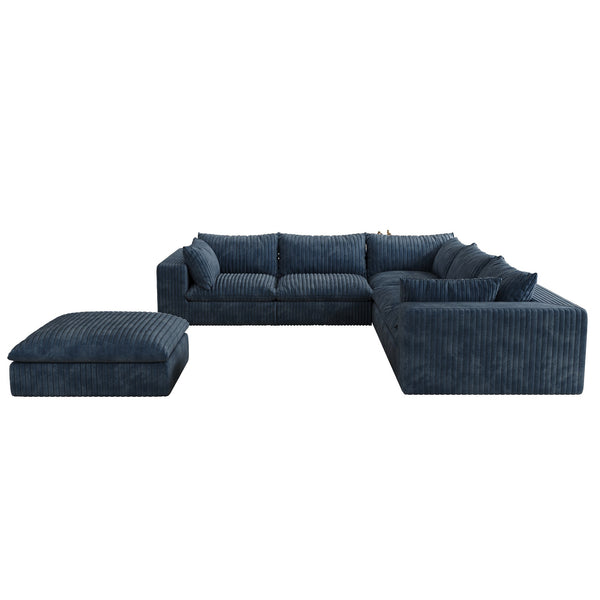English Elm 118.2" Modular Cloud Sofa - Luxurious Corduroy, Deep Seating, Flexible Design For Living Spaces, Blue W2824S00087