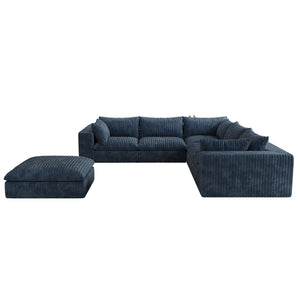 English Elm 118.2" Modular Cloud Sofa Corduroy Upholstered Deep Seat Lounge for Living Room Blue W2824S00156