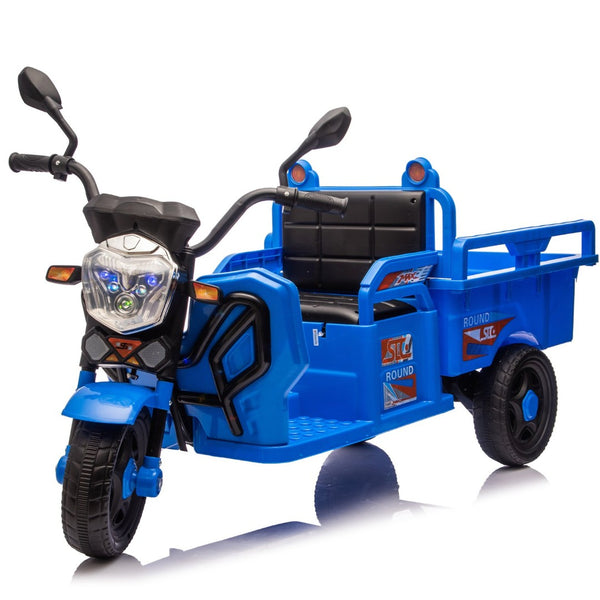 English Elm 12v Kids Electric Cargo Trike with Led Lights Wide Seat Anti-slip Wheels Toddler Ride On Blue W1578P336050