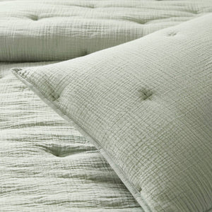 English Elm 3-piece Cotton Muslin Quilt Set with Embroidered Tacking for a Relaxed Bedroom Sage B035P408343