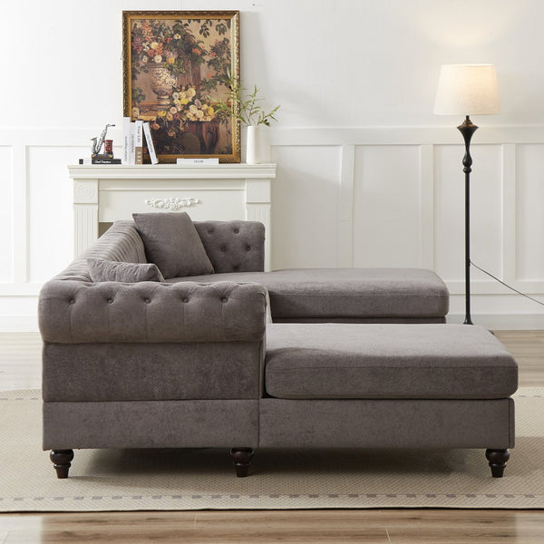 English Elm 135.5-inch Modern Chenille U-Shaped Sectional Sofa with Dual Chaise, Pull-Point Detail, Pillows, Wooden Legs Grey W1926S00047